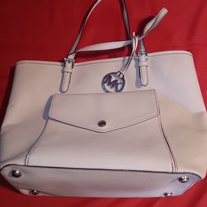 Michael Kors White Tote Bag with Silver Accents